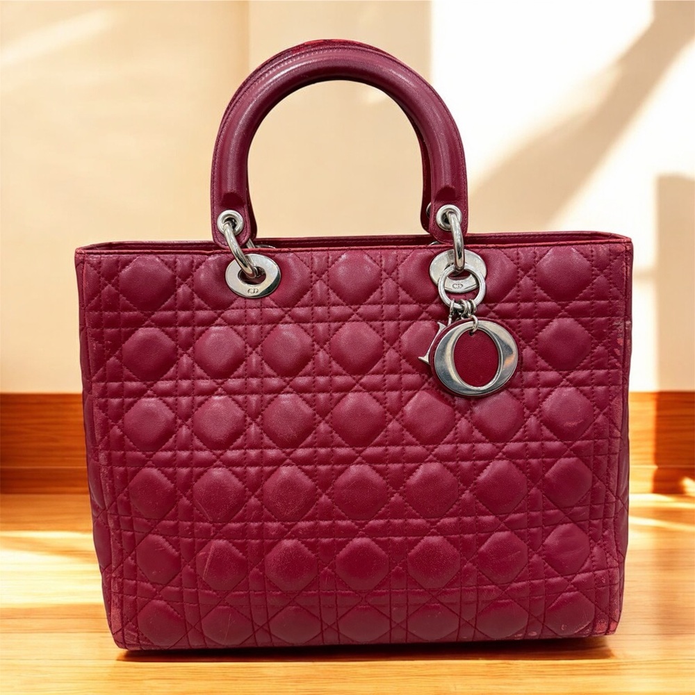 Christian Dior Lady Dior Cannage Quilted Tote – Red